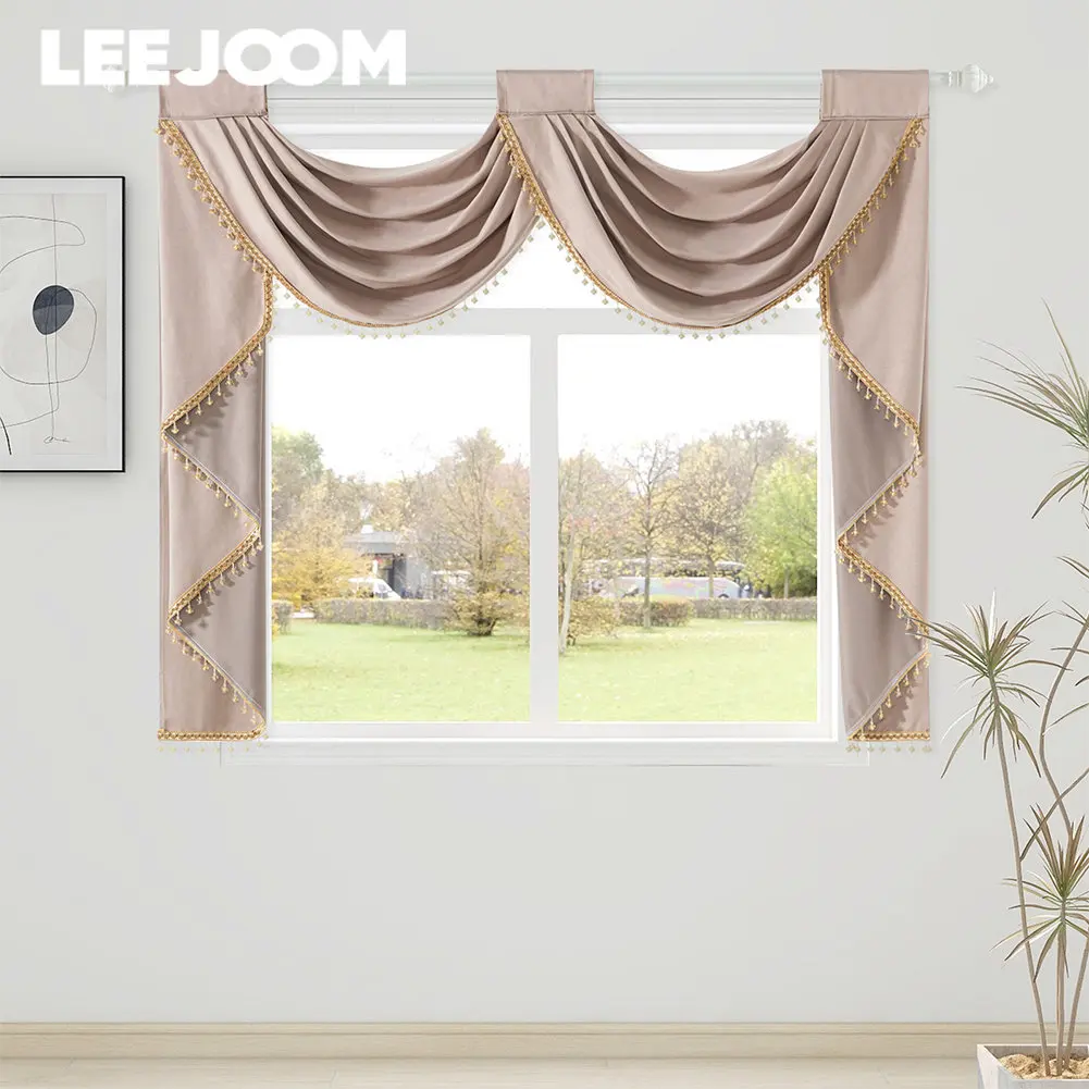 LEEJOOM European Style Solid Color Velvet Curtain Valance Short Curtain Curtains for Living Room 88x125cm/156x125cm 1PC