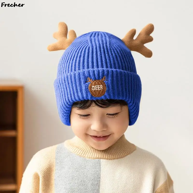 Christmas Deer Berets Hats Thermal Beanie Hat Ear Protection Children Winter Skiing Skating Knitting Cap Kids Keep Warm Skullies