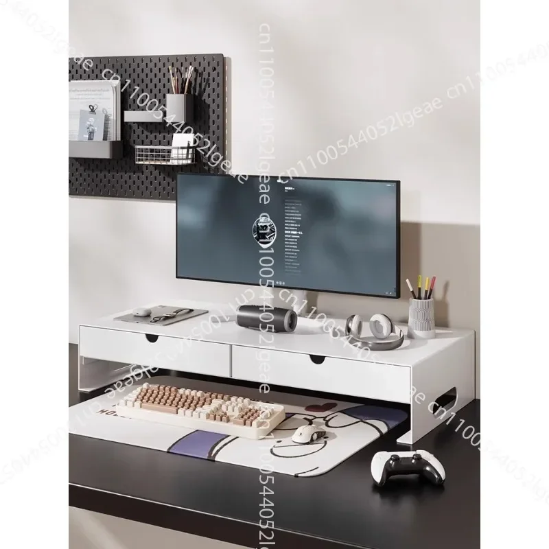 Carbon Steel Monitor Stand with Drawer Desktop Riser Shelf for Computer Office Desk Organizer Ergonomic Workspace Solution