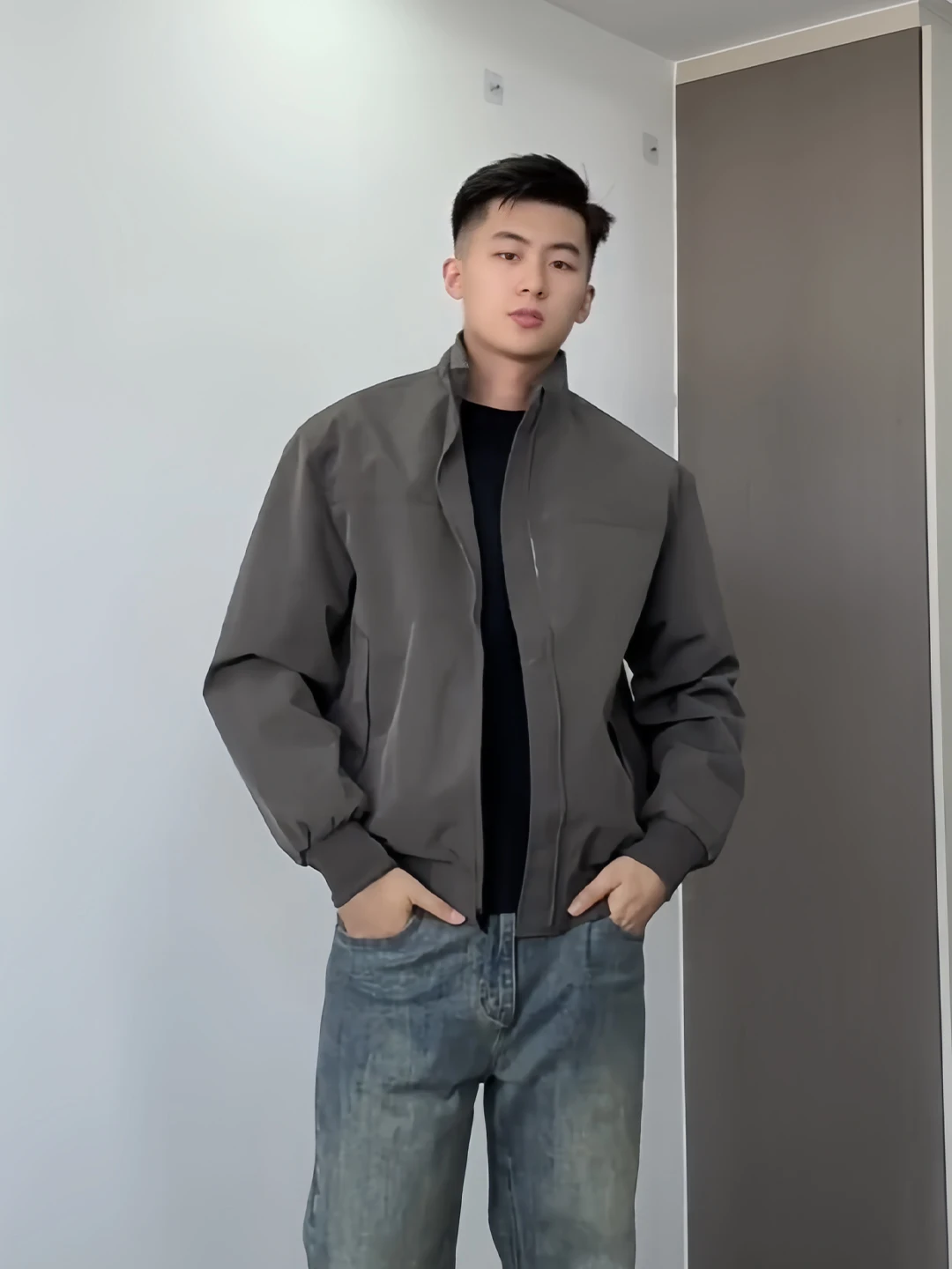 Three-Proof Short Baseball Jacket Men's Autumn Stylish American Flight Jacket Hard Man Outfit Standard Fit Anti-Wrinkle Polye...