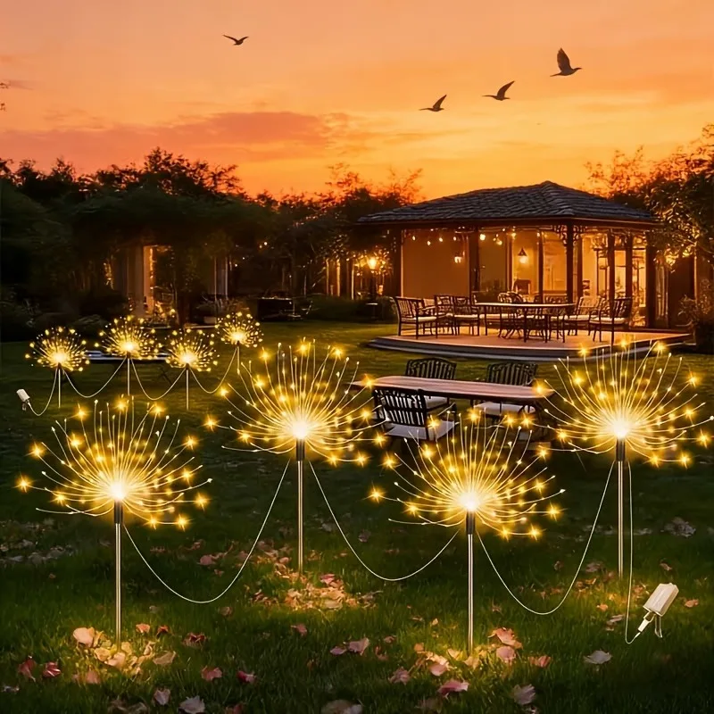 4-IN-1 Solar LED Firework Lights 8 Lighting Modes Waterproof Solar Outdoor Decorative Fairy String Light for Garden Lawns