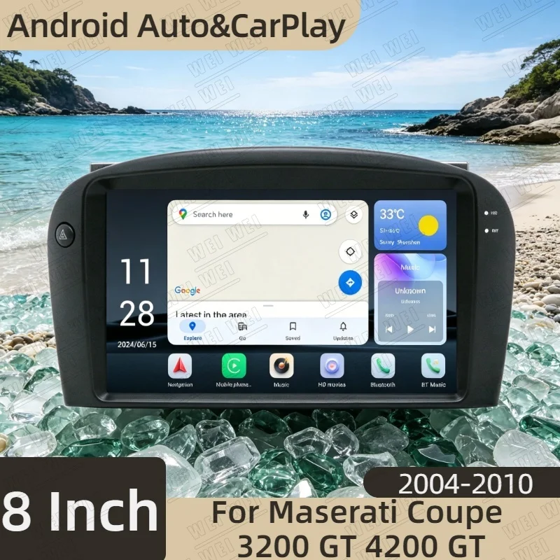 Pantalla de radio para coche con Android 13 Auto CarPlay de 8 pulgadas para Maserati Coupe 3200 GT 4200 GT 2004 2005-2010, reproductor estéreo multimedia con GPS y video.