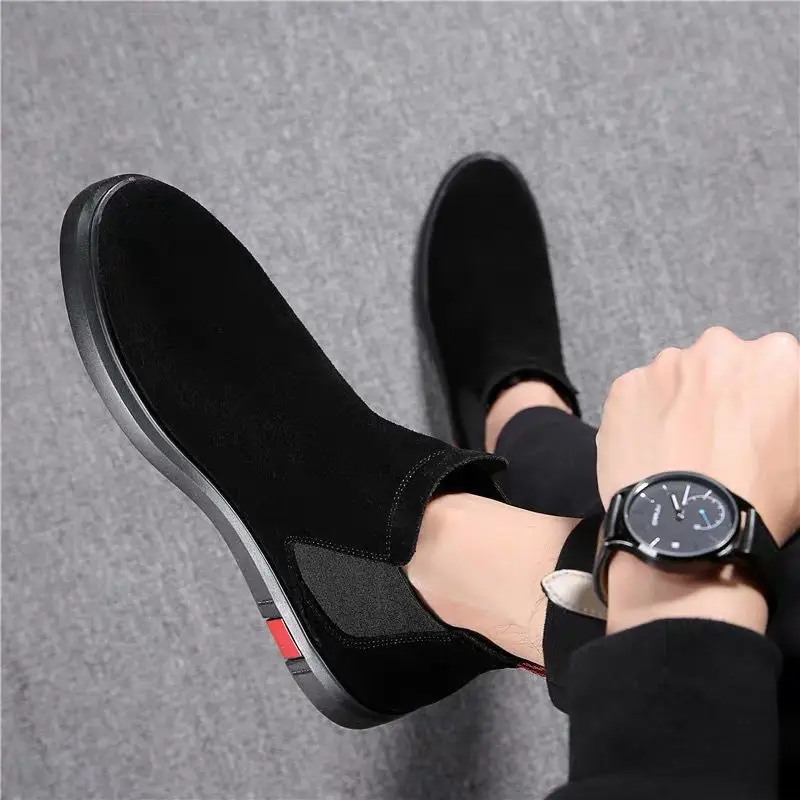 men fashion chelsea boots black brand designer shoes party banquet dress cowboy ankle boot cow suede leather flats ankle botas