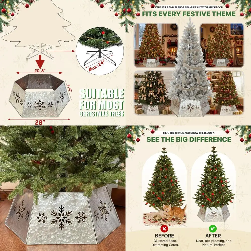 

Безопасный металлический ошейник для рождественской елки для домашних животных, 28 дизайнов снежинок для искусственных деревьев, безопасный и многоразовый праздничный декор