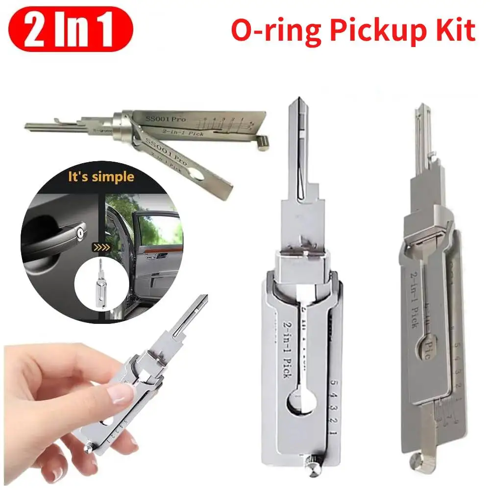 Decodificador de chave de aço inoxidável ss001, 2 em 1, conjunto de gancho e escolha de precisão, decodificador de bloqueio, kit de captação de anel o, manutenção, reparo, ferramentas manuais