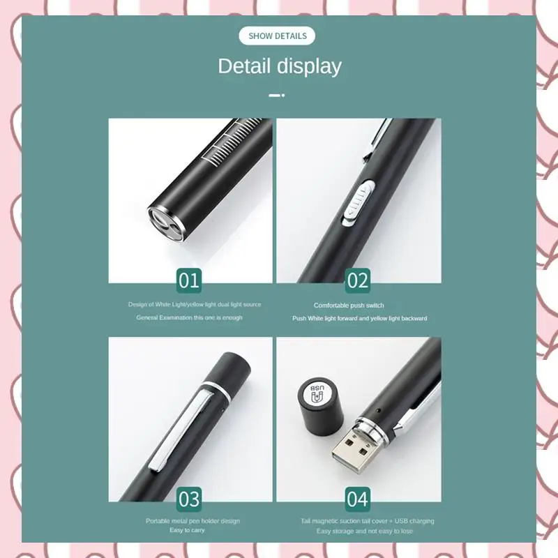 

HHTL 1 PCS USB Rechargeable -Handy Pen Light Black Mini Nursing Flashlight Torch Lamp Pocket Led Flashlight