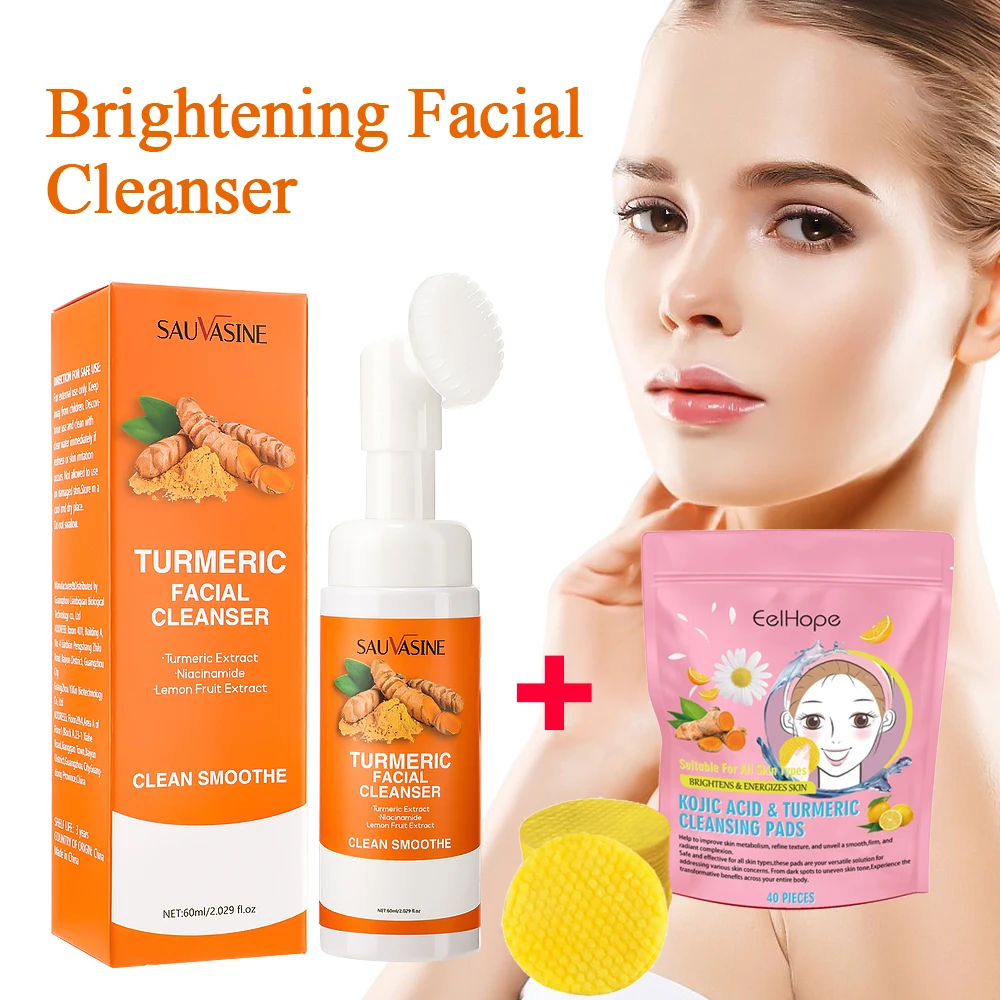 Turmeric Face Cleanser 40pcs Turmeric Kojic Acid Facial Exfoliating Cleansing Pads Reduce Dark Spots Skin Brightening Face Wash