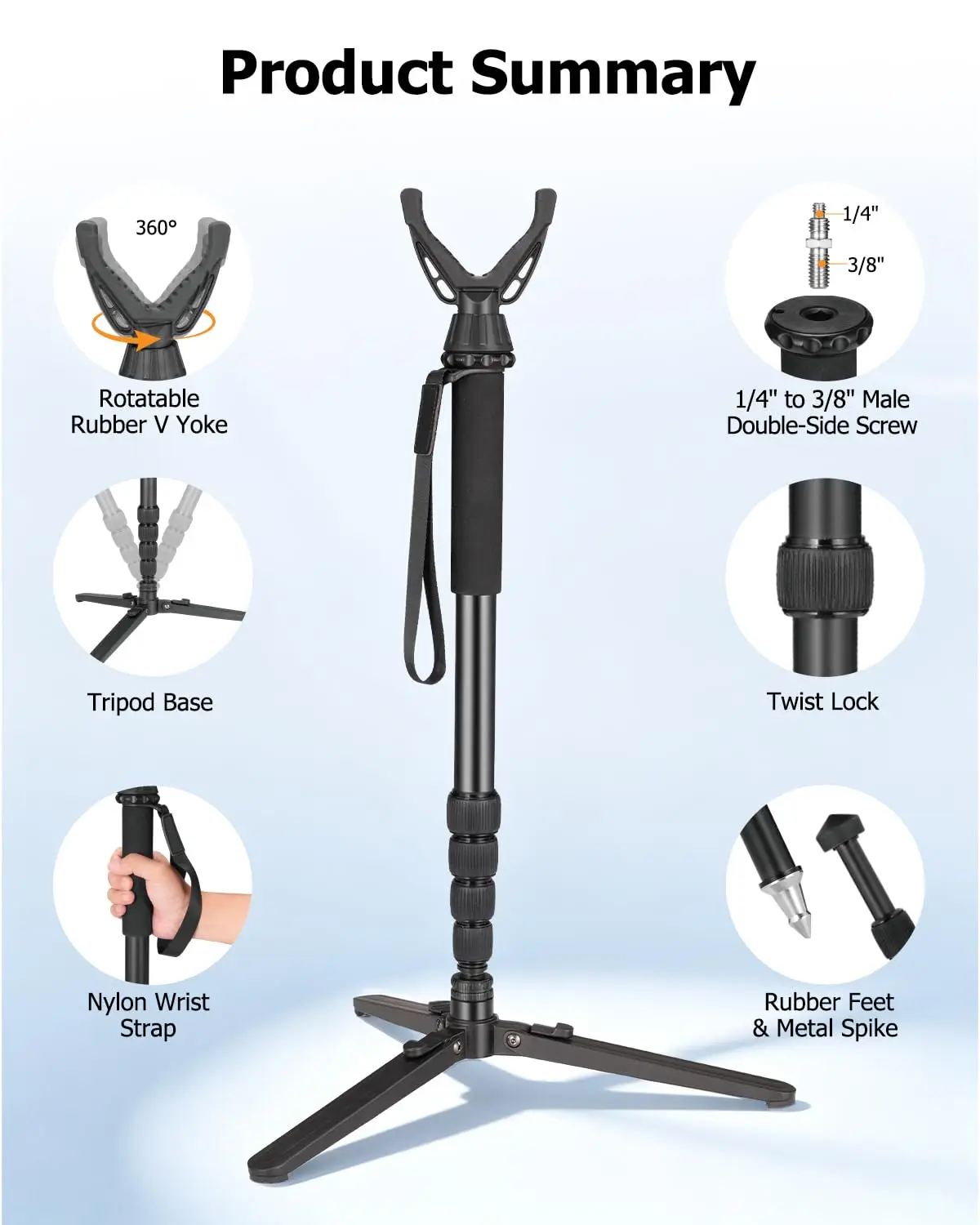 Tripod Base Outdoor Monopod Tiltable Horizontally Rotatable Tri‑Stand Tripod Base, 21.5