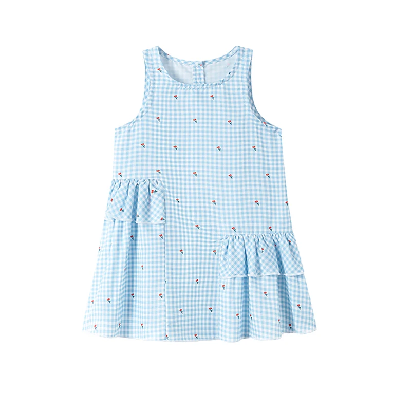 TUONXYE Girls Sleeveless Dress Blue white Plaid Casual Dress for Kids Festive Dresses for Girls Dress Summer The Fancy Dress