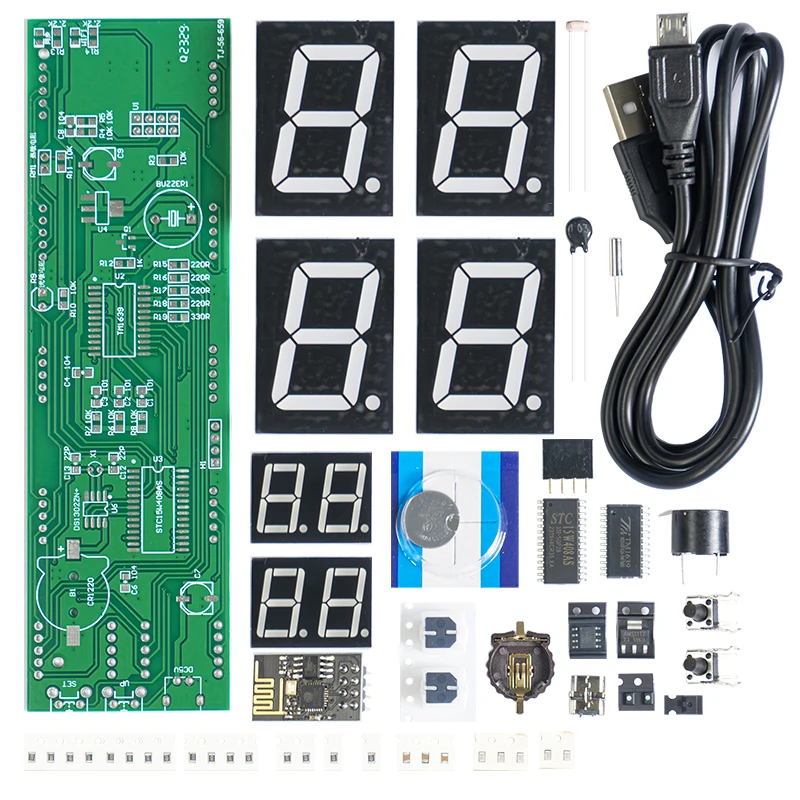 DIY Kit ESP8266 Networking Clock 8-bit Digital Tube Temperature Alarm Clock Auto Dimming Fun Soldering Practice Loose Parts