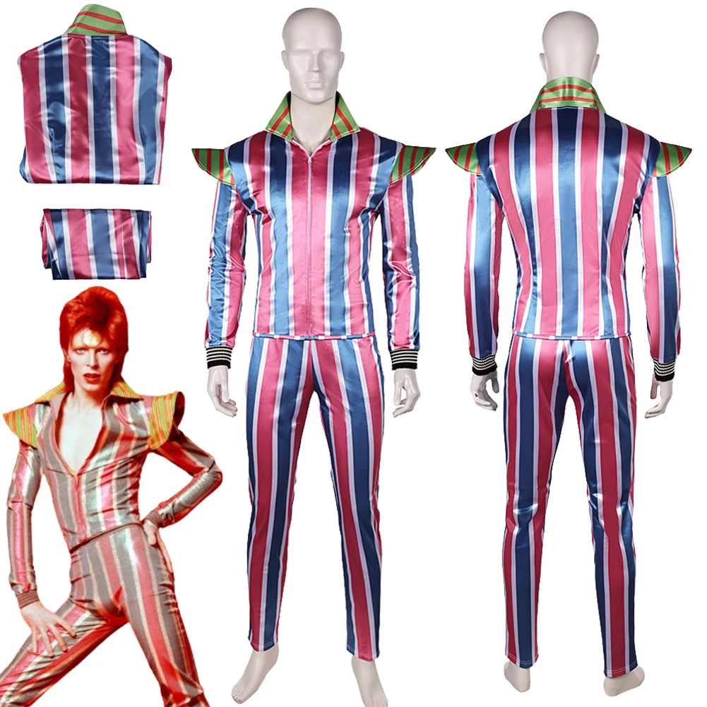 

Davidn Cosplay Ziggy Cosplay Fantasia Costume Disguise For Boys Men Adult Blue Pink Striped Set Halloween Carnival Party Suit