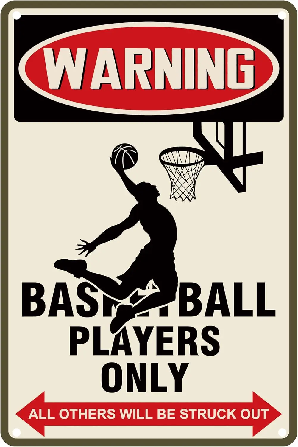 Basketball Players Only Aluminum Sign - Vintage Retro Metal Wall Decor for Kids Room, Unique Gift Boys Age, Weatherproof Sports
