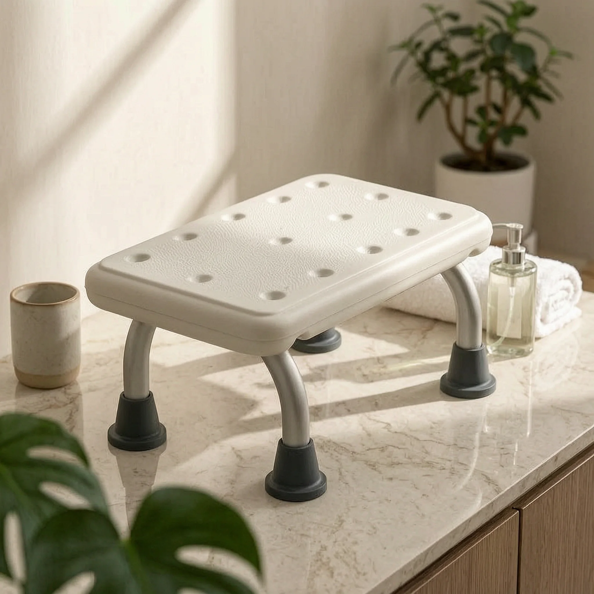 Bathroom Step Stool Rustproof Step Stool with Non-Slip Top Bath Seat Compact Footstool Easy to Clean for Elderly, Bathtub
