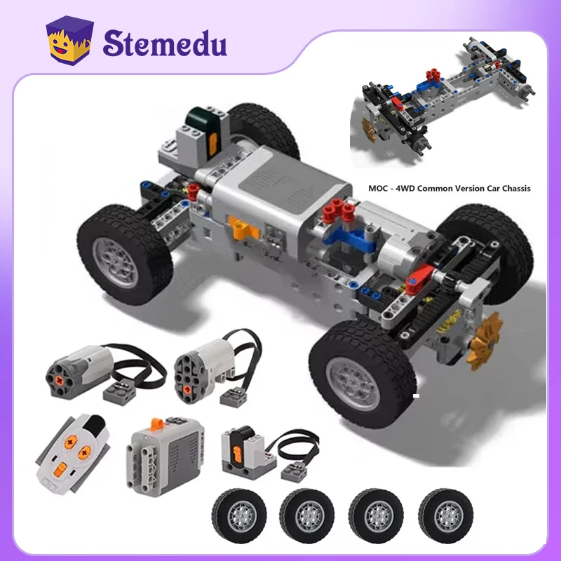 4WD Remote Control Car MOC Power Building Bricks Kits DIY Toys Parts for Kids Train Motor IR Remote Control Receiver Battery Box