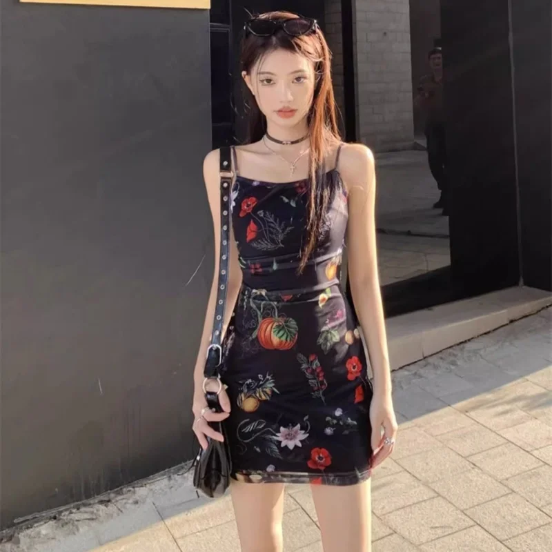 Damen Sommer Slip Mini-Kleid Romantisches Schwarzes Blumenmuster Figurbetontes Kleid Glamouröses Strand-Wickelkleid Vintage-Stil