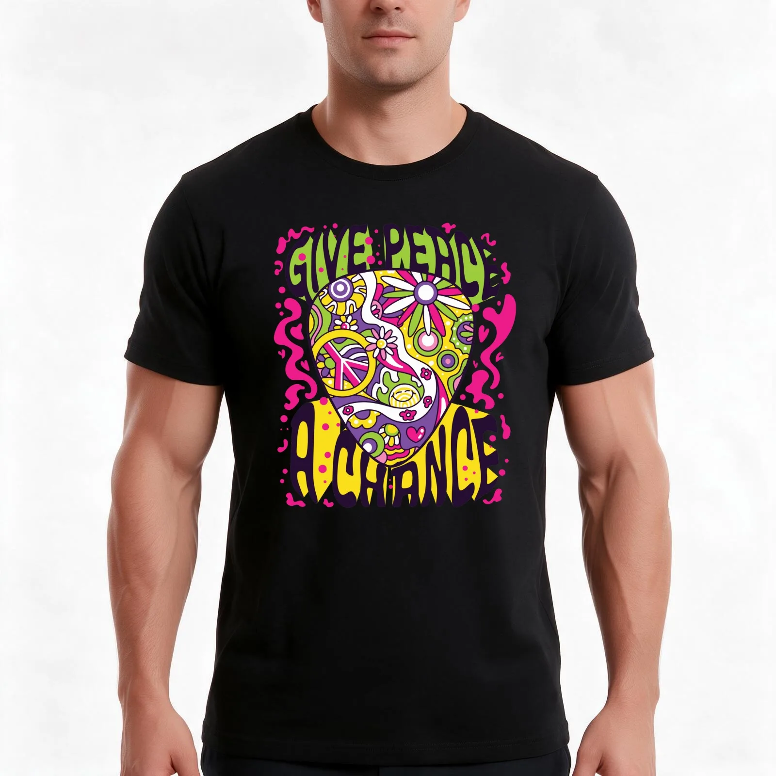 Give Peace A Chance - Guitar Pick T-Shirt, Summer Casual Cotton Tee, Oversized Streetwear Tops, Vintage Graphic Print