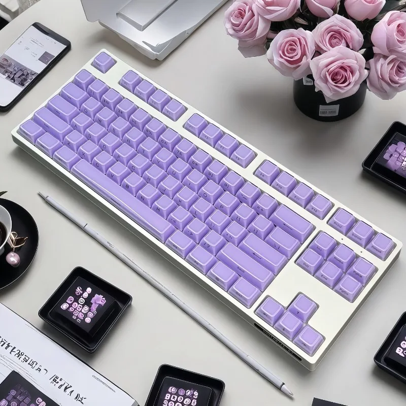 Jelly Purple Side Engraved Keycap 0EM Small Full Set 136 Key PC Transparent Magnetic Axis Keyboard