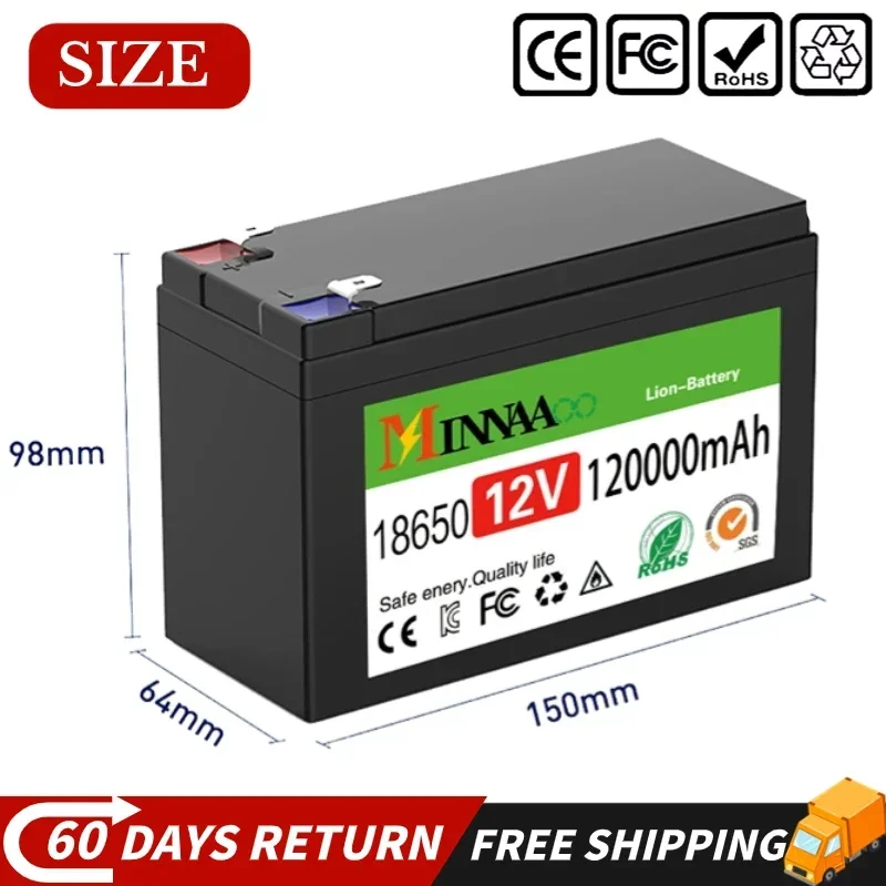 12V 120Ah Lithium LiFePO4 Deep Cycle Battery, 4000+ Cycles Rechargeable Battery for Solar/Wind Power,Small UPS,Lighting,and More