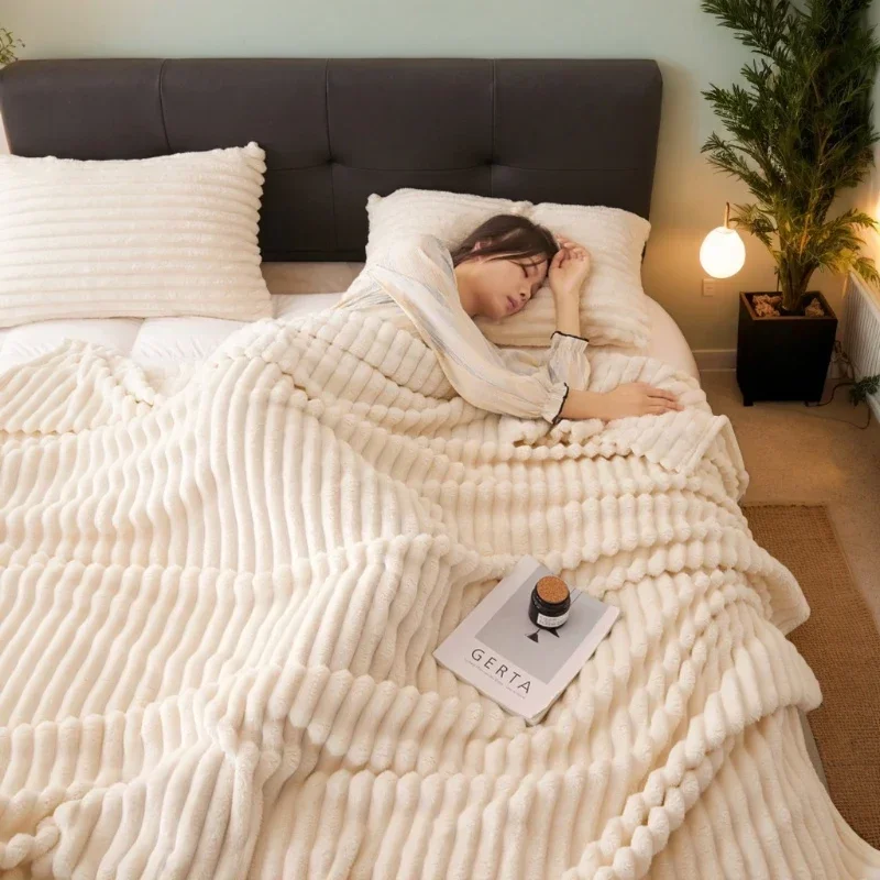 

Новый комплект плюшевых теплых одеял с имитацией кролика или только одеяла на осень-зиму, мягкие пушистые теплые одеяла для шезлонга, дивана