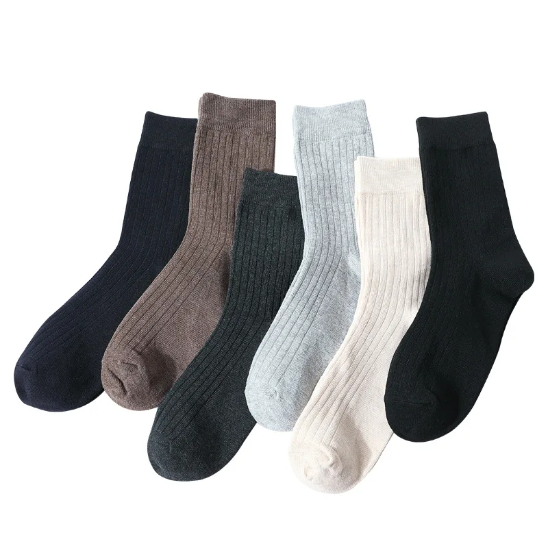 

Autumn and winter men's medium cylinder pure cotton leisure comfort sports solid color business draw strip socks