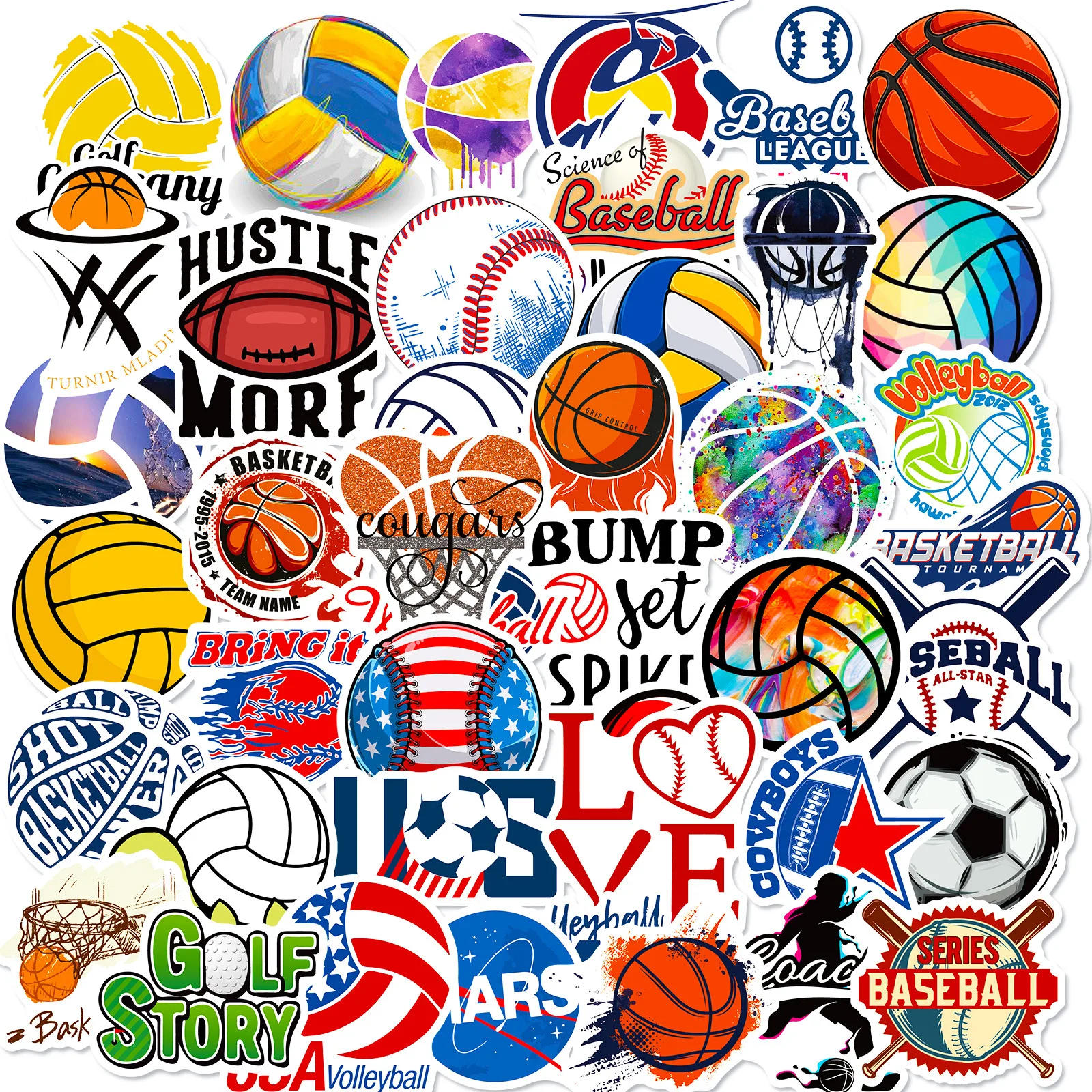 50pcs Ball Sports Sticker Pack Waterproof Phone Case Cute Laptop Skin Kawaii Packaging Aesthetic Stickers Stationery