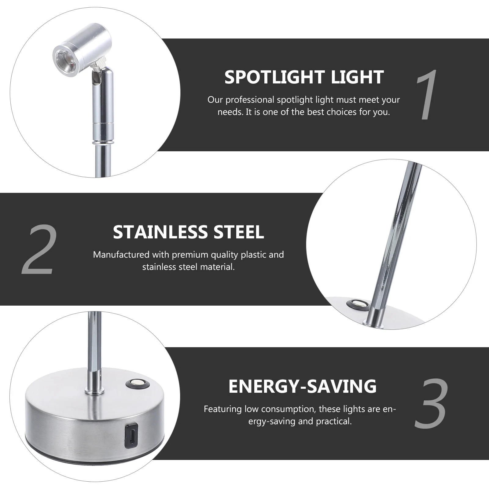 

1Pcs LED Chargeable Tabletop Spotlight Light Silver Adjustable for Bar Restaurant Coffee Shop Modern Atmosphere Lighting