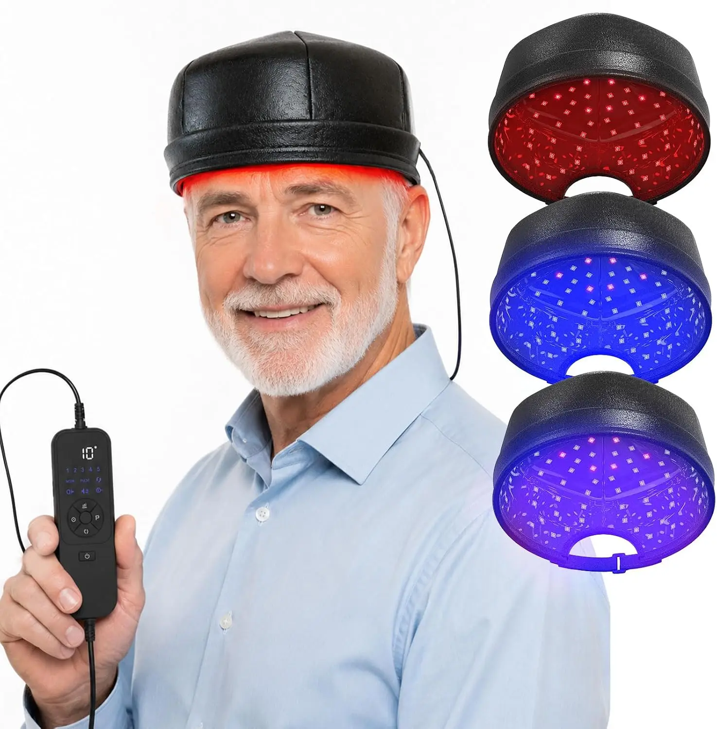 Real Hair Laser Cap 24 Laser Diodes 96 Triple Wavelength LEDs Beams LLLT Laser Cap for Hair Growth &Seborrheic Alopecia&Damaged