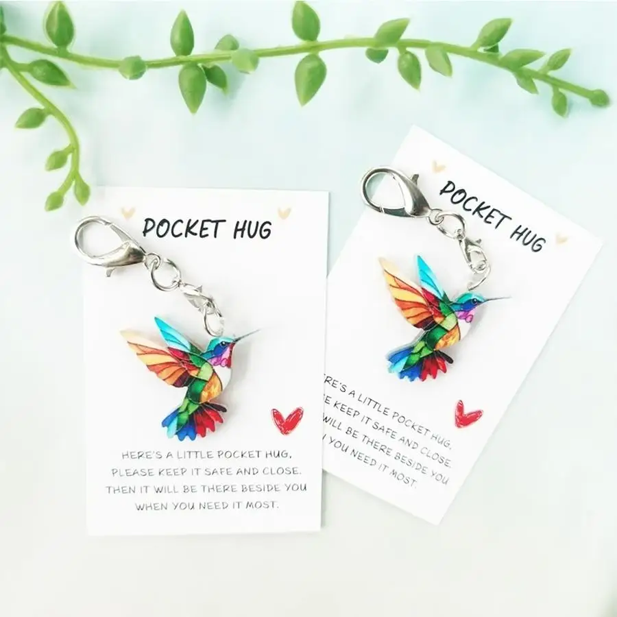 1/5/10/20/50/100pcs s/s Charming Colorful Bird Keychains with Pocket Hug Cards - Heartfelt Encouragement Gifts for Birthdays, Gr