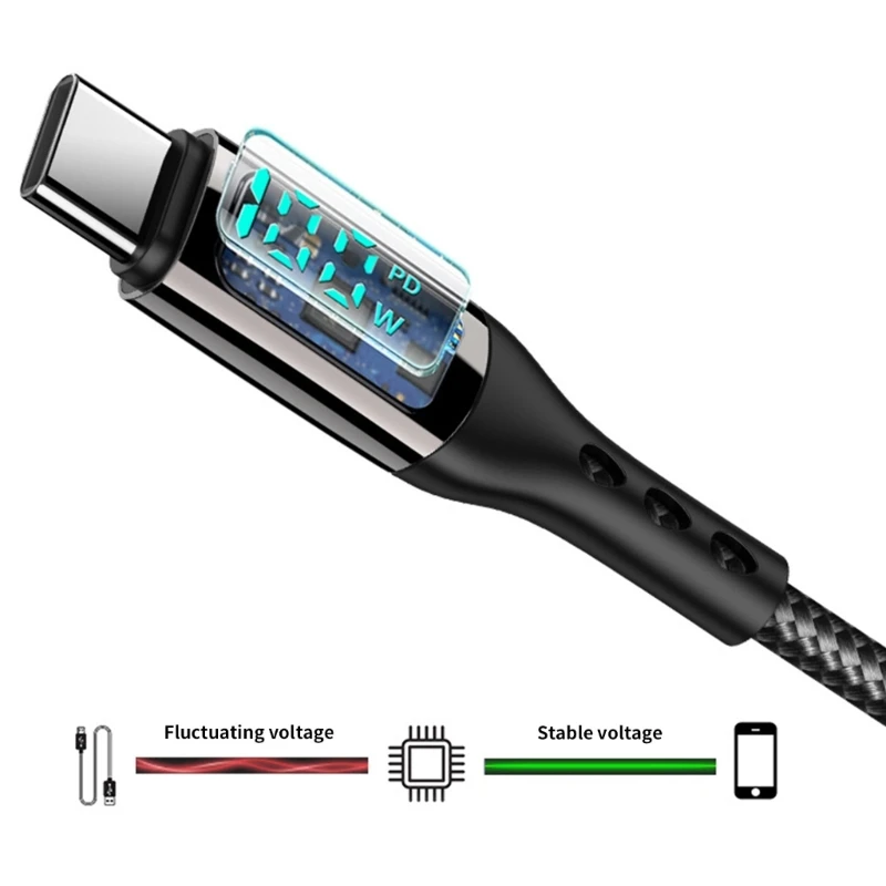 كابل 20CB عالي السرعة من النوع C مع شاشة LED 4 مقاسات شاحن سلك شحن سريع 100 وات توصيل الطاقة للهواتف المحمولة والكمبيوتر اللوحي