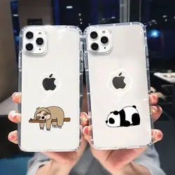 Funny Animal Couple Phone Case for iPhone 17 16 11 12 14 13 15 Pro Max Mini SE4 7 8 Plus 17E Clear Cover Cute Panda Sloth Funda