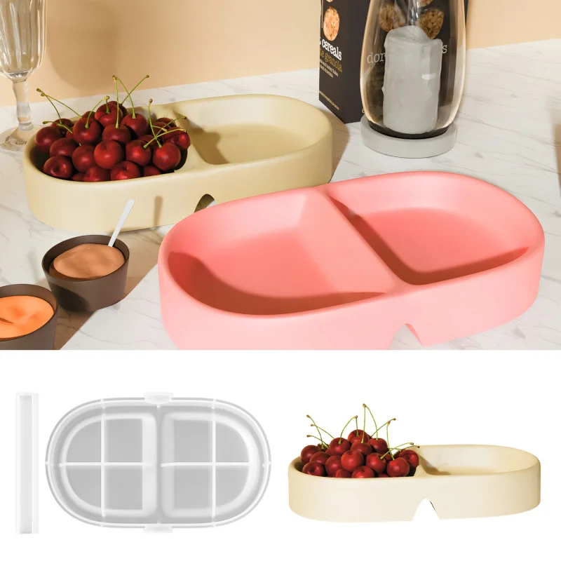 

Diy Epoxy Mold Oval Double TrayInsHome Fruit Plate Storage Silicone Mold Cross-Border Hot Sale