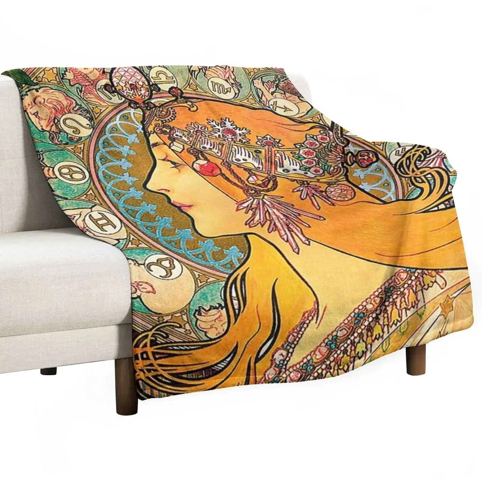 

HD. Zodiac (Original version), by Alphonse Mucha (1896) HIGH DEFINITION Throw Blanket Kid'S Luxury Brand Blankets