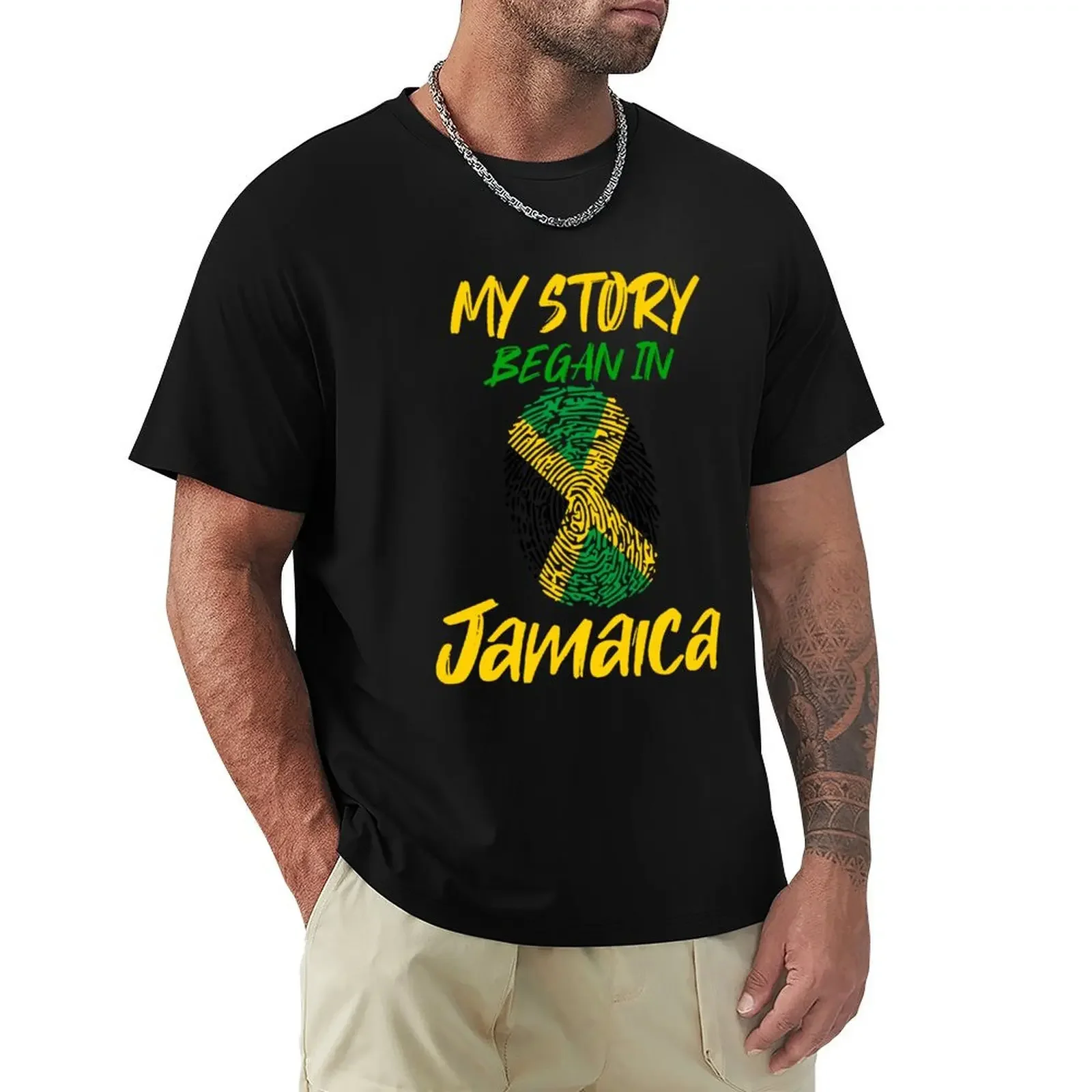My Story Began In Jamaica Fingerprint Jamaican Apparel T-shirts hippie clothes for a boy men clothes heavyweight hot sale 2024