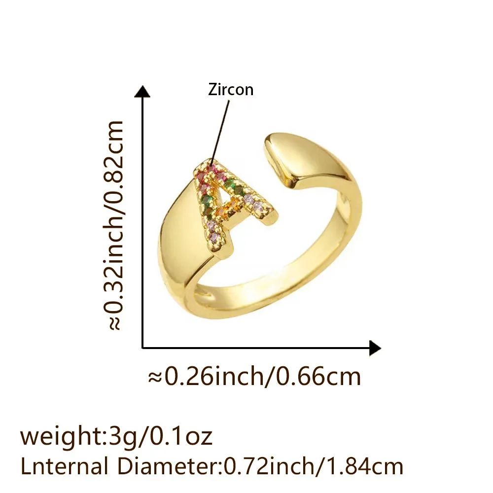 Cincin huruf zirkon pelangi untuk wanita mode perhiasan Boho cincin A-Z huruf berlian imitasi kristal warna-warni Chunky