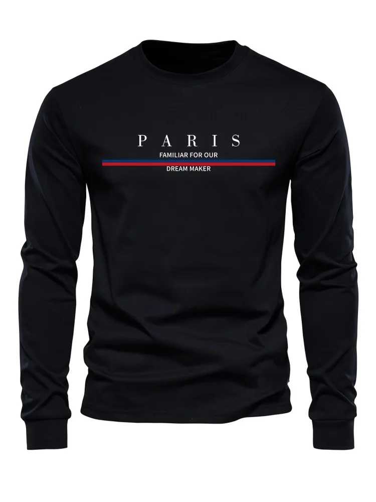 

Мужская толстовка с длинными рукавами и парижским принтом, свободный простой и повседневный топ с круглым вырезом, мужской осенне-зимний дышащий топ с длинными рукавами