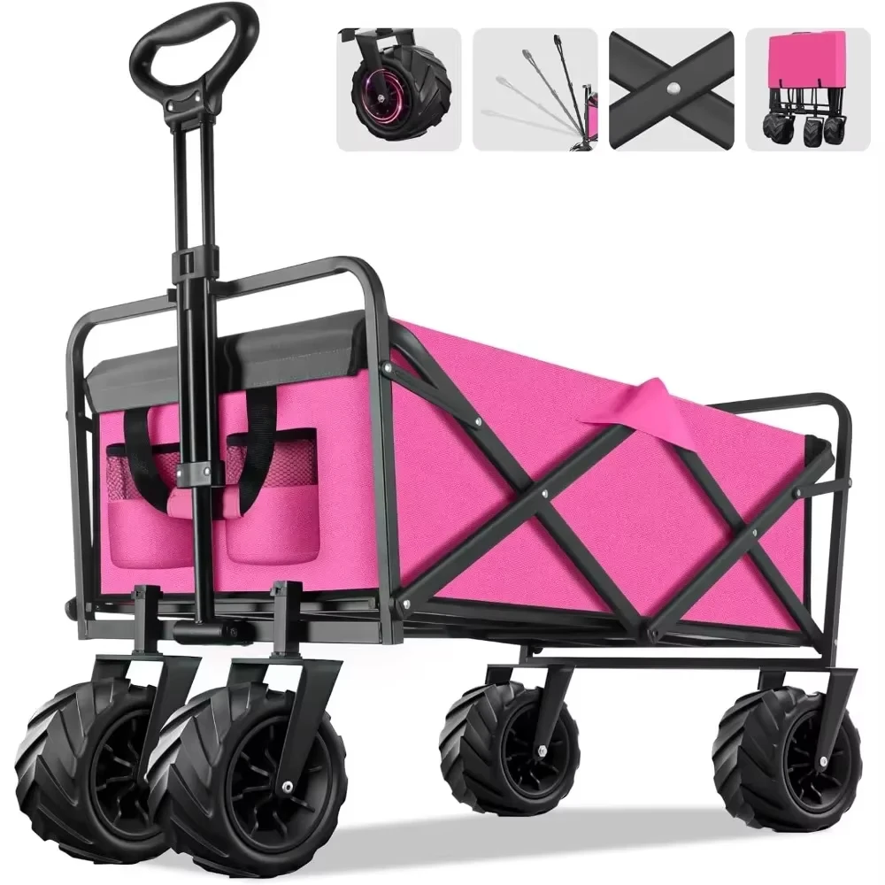 

Heavy Duty Large Capacity Fold Wagon Collapsible Folding Utility Beach Cart Wagon Outdoor Trolley Portable Garden Camping Cart