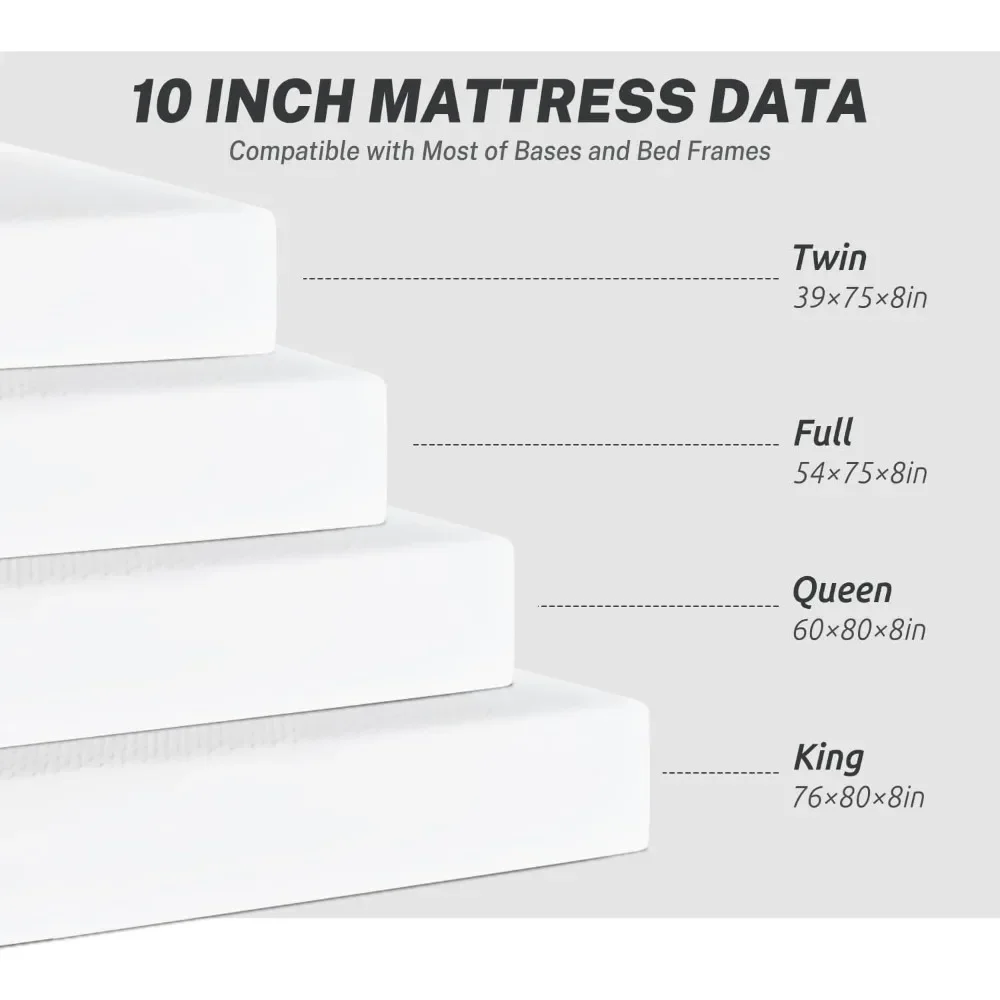 Full Size Mattress for Pressure Relief & Cooler Sleep, CertiPUR-US Certified, 10 Inch Medium-Firm Gel Memory Foam Mattress