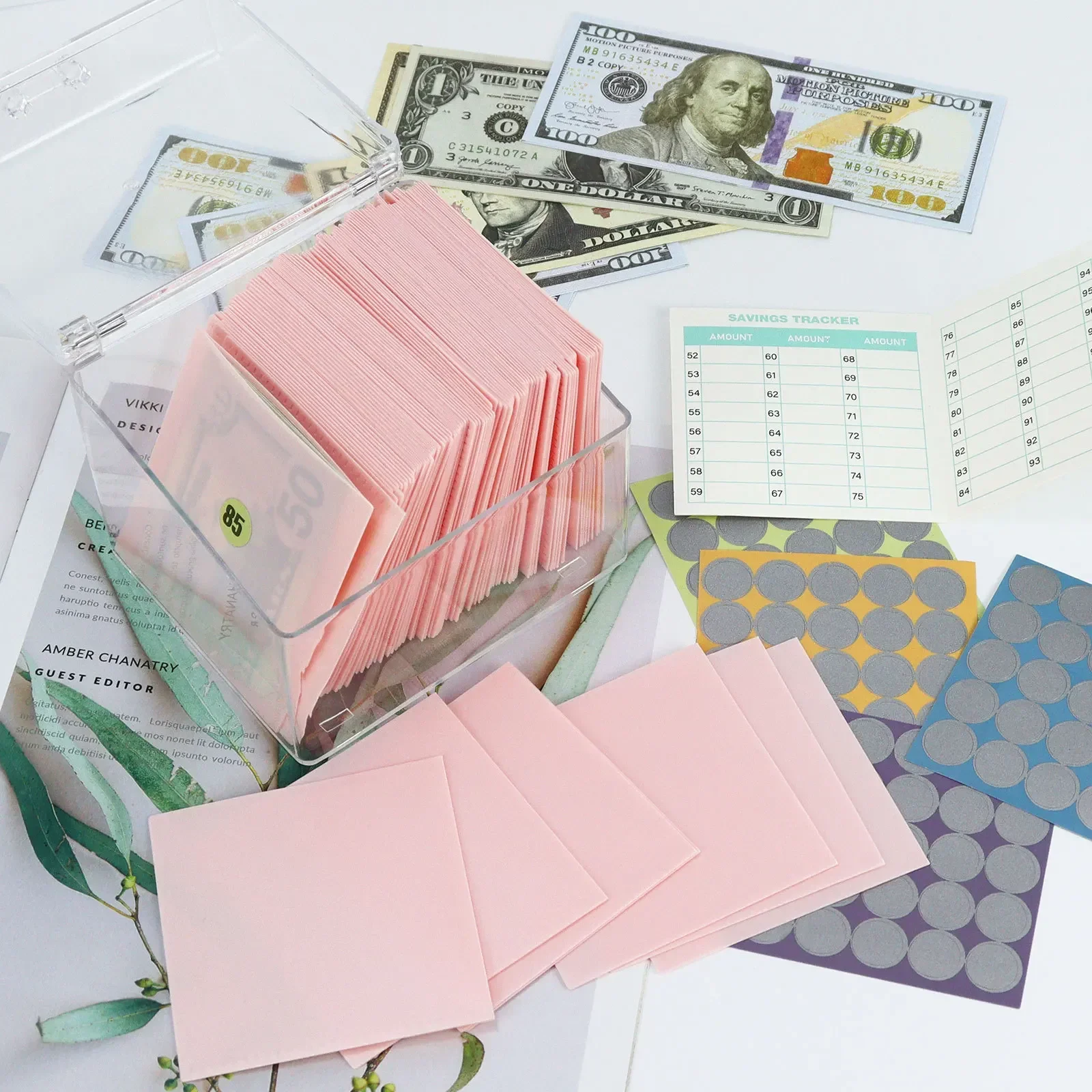 5PCS Square 52 Week 100 Day Savings Challenge Savings PP Bag Cash Budget Envelope Money Saving Stickers Accessories