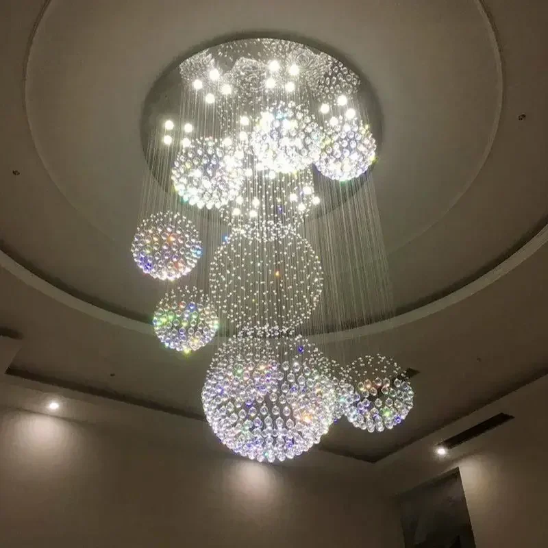 Crystal Chandelier for High Ceiling Modern Spiral Large Raindrop Flush Mount Light Fixture Living Room Hall 13-Light Fixture - view 4