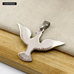 ASSOMADA Stainless Steel Pigeon Charms Pendant For Necklace Handmade Accessories DIY Jewelry Making Supplies