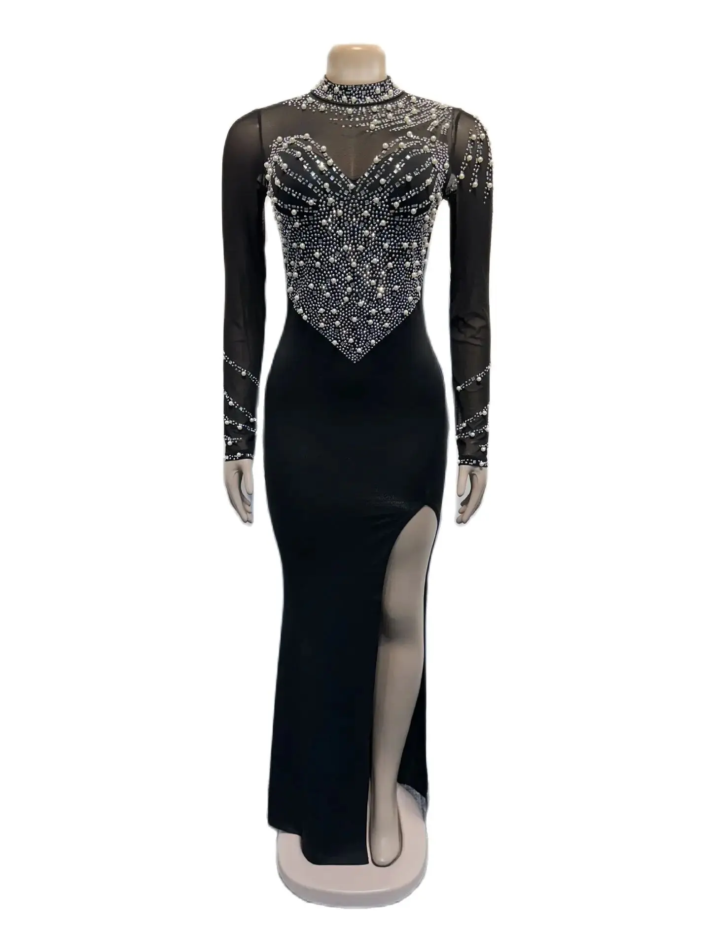 Imagem -05 - Elegante Vestido de Festa a Pérola Feminino Roupas Femininas Tamanhos Grandes Diamante Malha Pura Noite Luxo Roupa de Clube Primavera Elegante Vestido de Mulher 2023