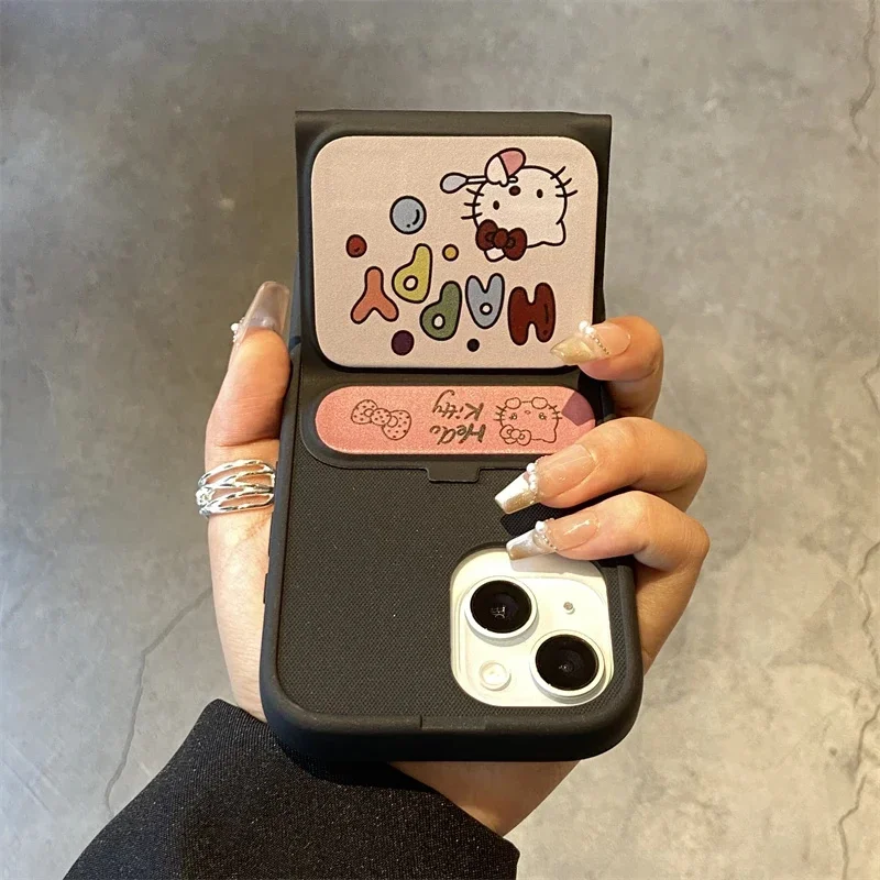 Custodia pieghevole creativa Kawaii Hello Kitty per IPhone 16 15 14 13 12 11 Pro Max Sanrio Anime Custodia protettiva alla moda carina