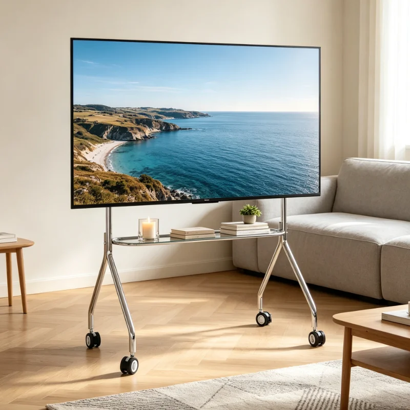 Sleek Rolling TV Stand for Modern Interiors Fits 32-75 Inch TVs, 90x52x120cm Size, Max 80kg Load Lockable Casters for Stability
