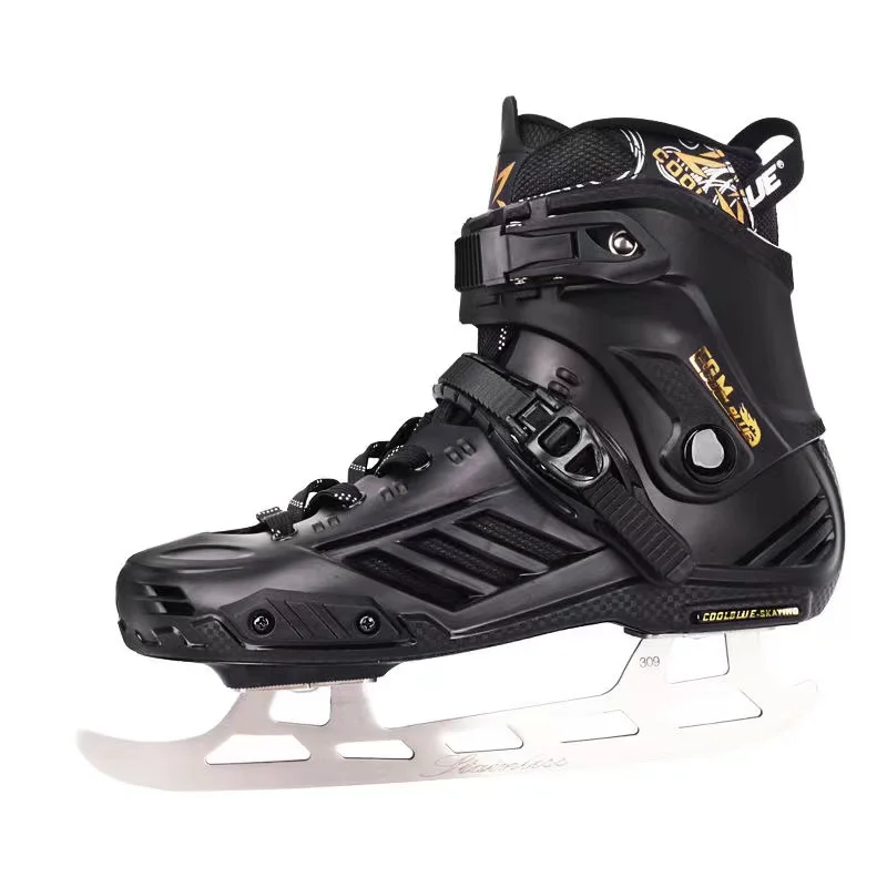 Patins à roulettes pour hommes et femmes, patinage de hockey sur glace avec de vraies chaussures de patinage de vitesse, double usage, collège