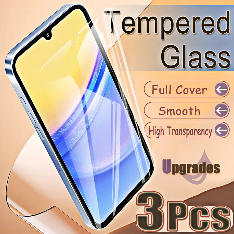 Upgrade 3-teiliger Fingerabdruck-Entsperrschutz 9H Gehärtetes Glas für Samsung Galaxy A15 5G A 15 Anti-Explosions-HD-Displayschutzfolie