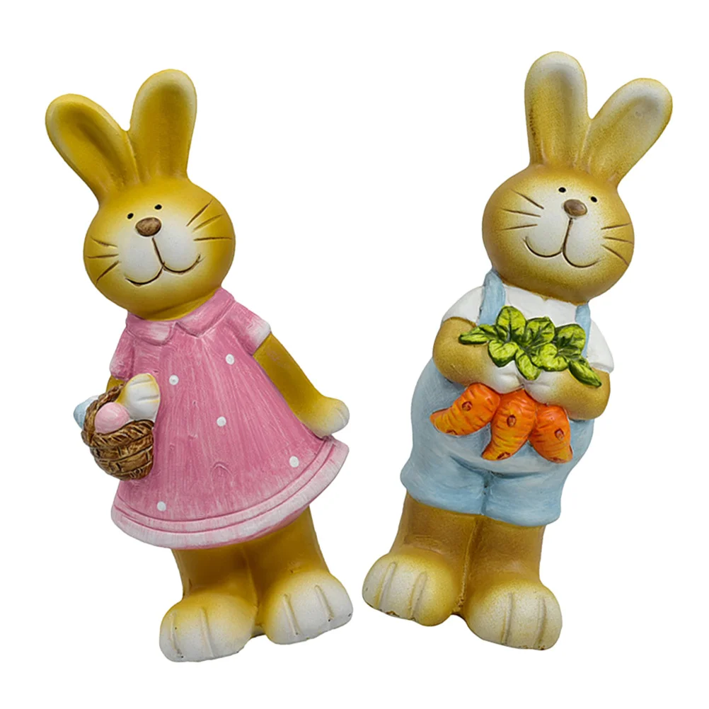 

2Pcs Garden Rabbit Statue Creative Bunny Ornaments for Desktop Car Home Decor Small Rabbit Craft Exquisite Landscape Decoration