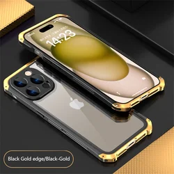 Shockproof Metal Armor Case For iPhone 15 Pro Max Case Transparent Tempered Glass Cover For iPhone 14 Plus 13 14 15 Pro Max Case