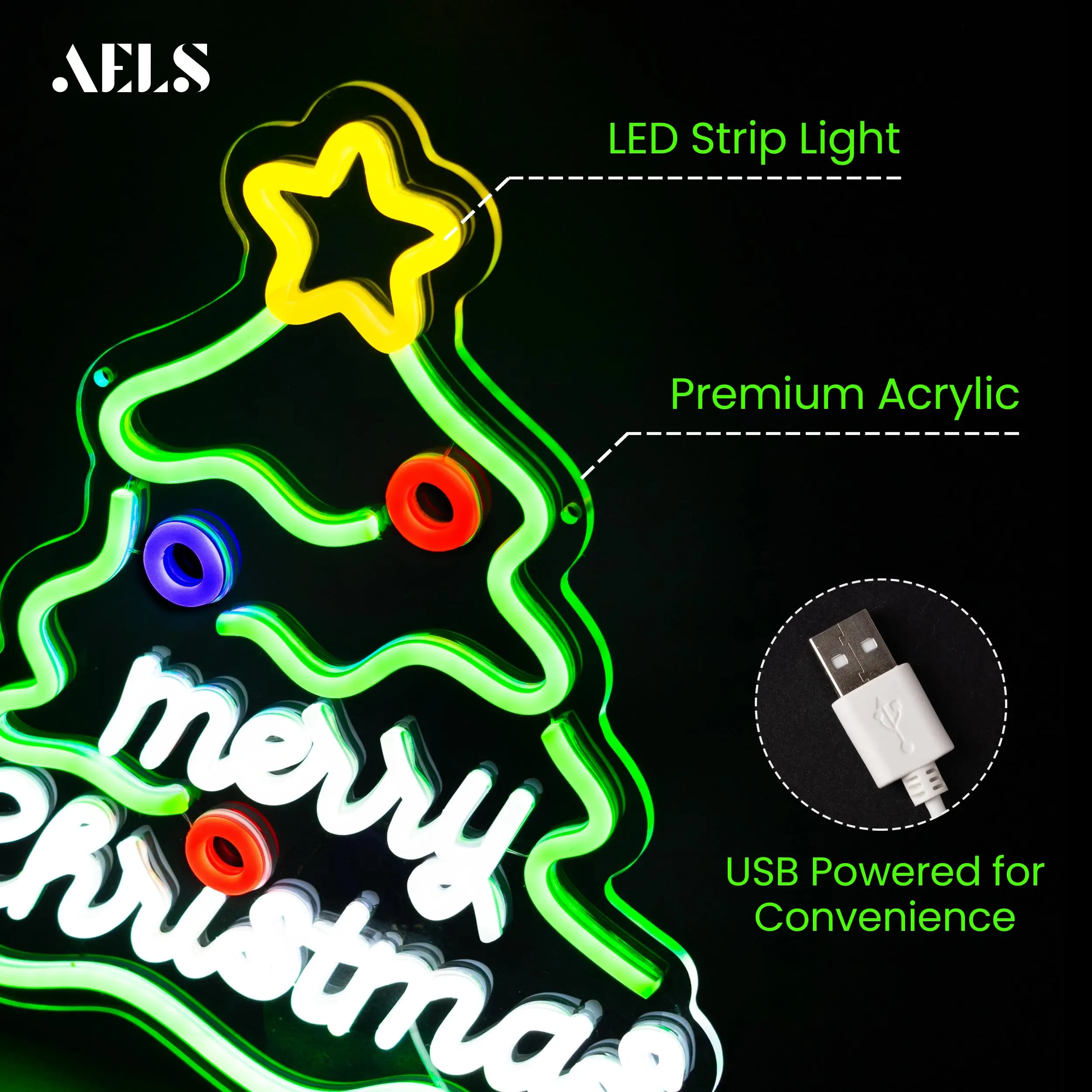 Christmas Tree Neon Sign with Dimmable Switch USB Powered LED Light for Window Wall Bar and Party Home Holiday Decorations