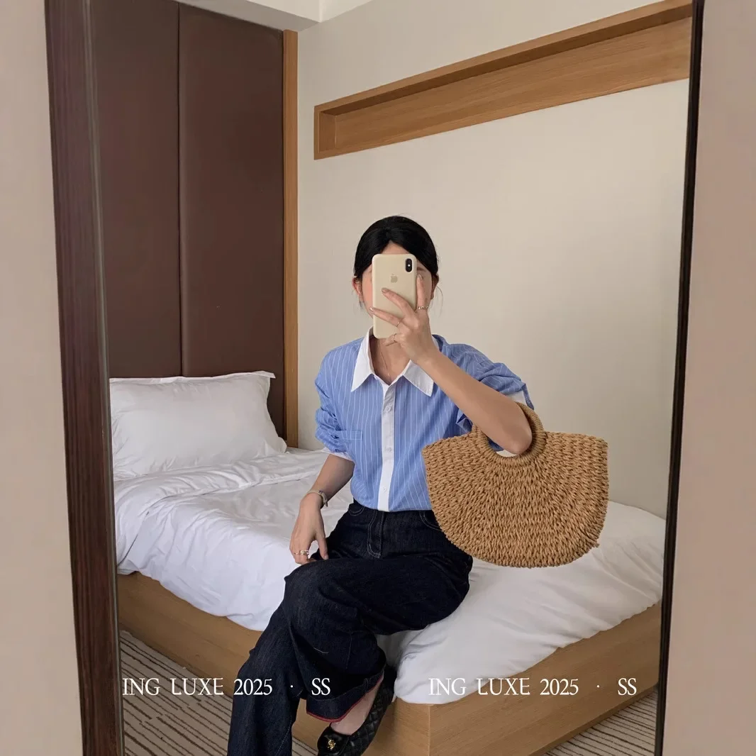 

2025 spring new niche splicing long-sleeved shirt 30639