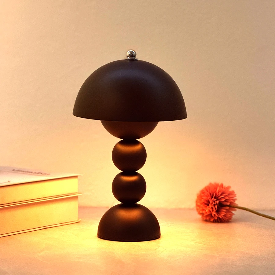 1 Stück Vintage Perlen-Pilz-Nachttischlampe, 3-Farben-Temperatur-Touch-LED-Licht, USB-betrieben, Schlafzimmerdekoration zum Verschenken – Detail 5